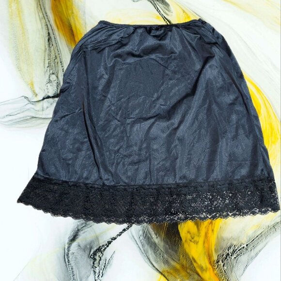 Half Dress Slip Vintage Made in USA Black Nylon Silky Shiny Lace On Bottom - Picture 9 of 9